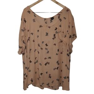 Plus size Torrid butterfly print orange Georgette button back blouse size 5